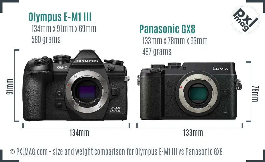 Olympus E-M1 III vs Panasonic GX8 size comparison