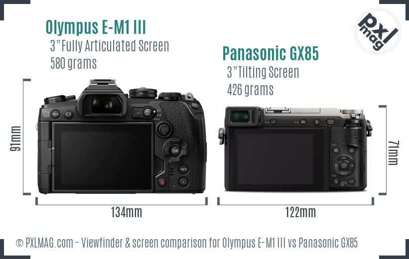 Olympus E-M1 III vs Panasonic GX85 Screen and Viewfinder comparison