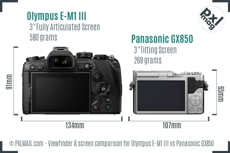 Olympus E-M1 III vs Panasonic GX850 Screen and Viewfinder comparison