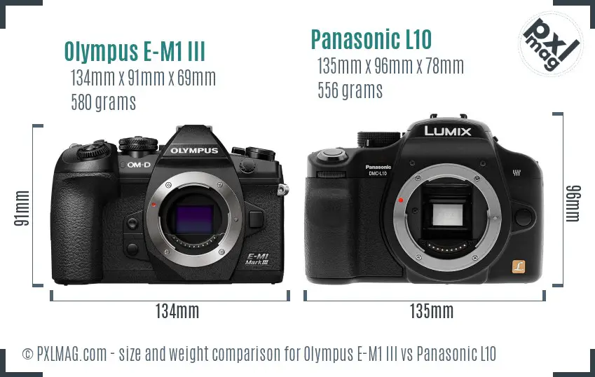 Olympus E-M1 III vs Panasonic L10 size comparison