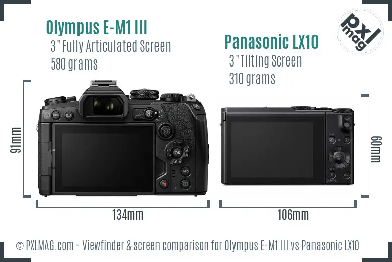 Olympus E-M1 III vs Panasonic LX10 Screen and Viewfinder comparison