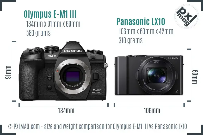 Olympus E-M1 III vs Panasonic LX10 size comparison