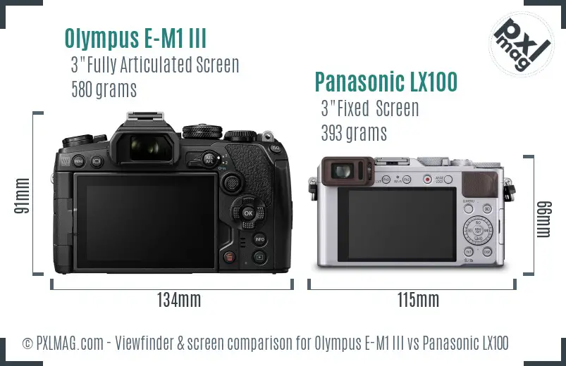 Olympus E-M1 III vs Panasonic LX100 Screen and Viewfinder comparison