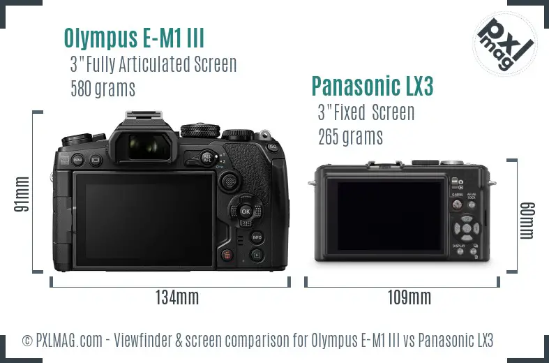 Olympus E-M1 III vs Panasonic LX3 Screen and Viewfinder comparison