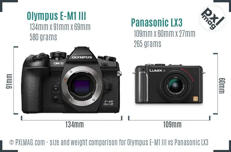 Olympus E-M1 III vs Panasonic LX3 size comparison