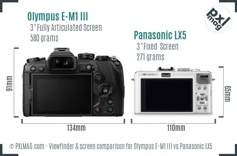 Olympus E-M1 III vs Panasonic LX5 Screen and Viewfinder comparison