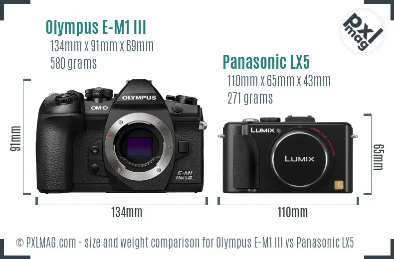 Olympus E-M1 III vs Panasonic LX5 size comparison