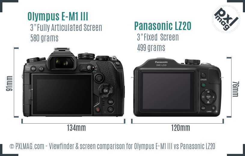 Olympus E-M1 III vs Panasonic LZ20 Screen and Viewfinder comparison