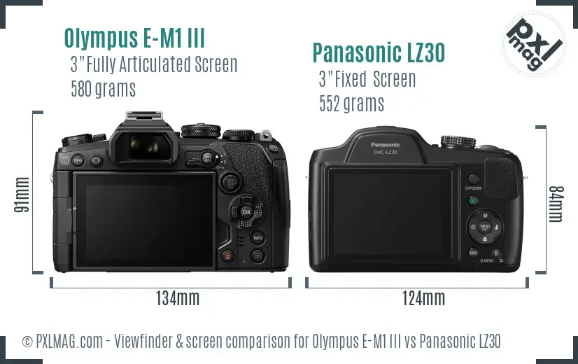 Olympus E-M1 III vs Panasonic LZ30 Screen and Viewfinder comparison