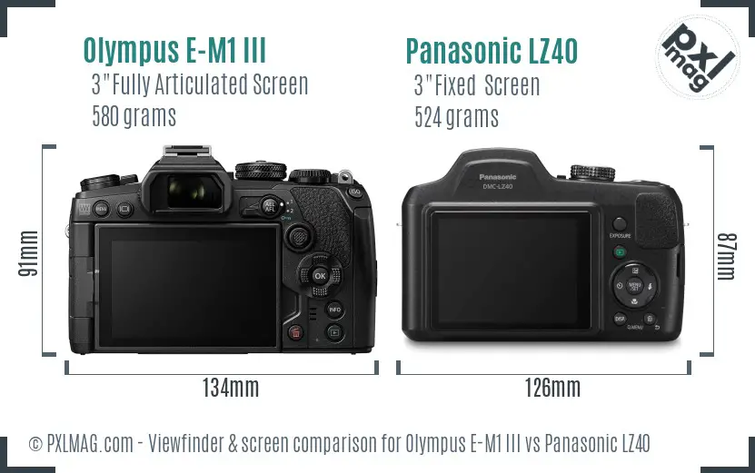 Olympus E-M1 III vs Panasonic LZ40 Screen and Viewfinder comparison