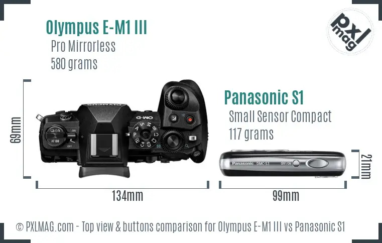 Olympus E-M1 III vs Panasonic S1 top view buttons comparison