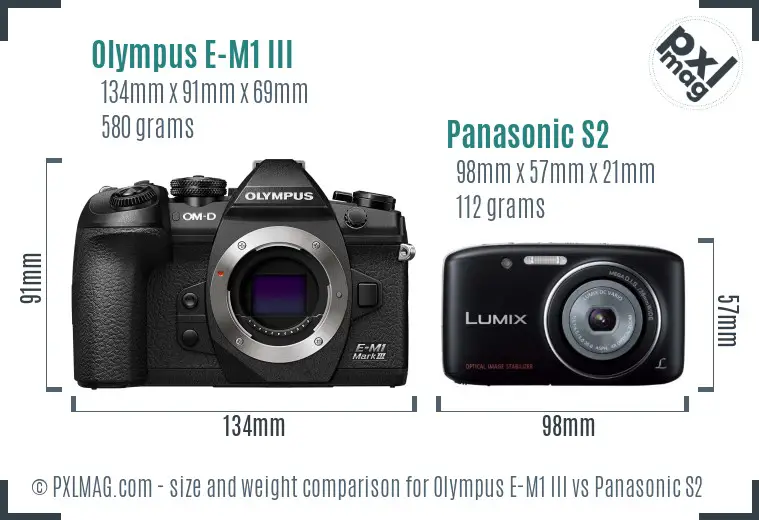 Olympus E-M1 III vs Panasonic S2 size comparison