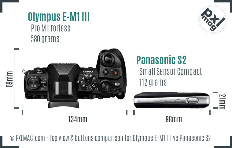 Olympus E-M1 III vs Panasonic S2 top view buttons comparison