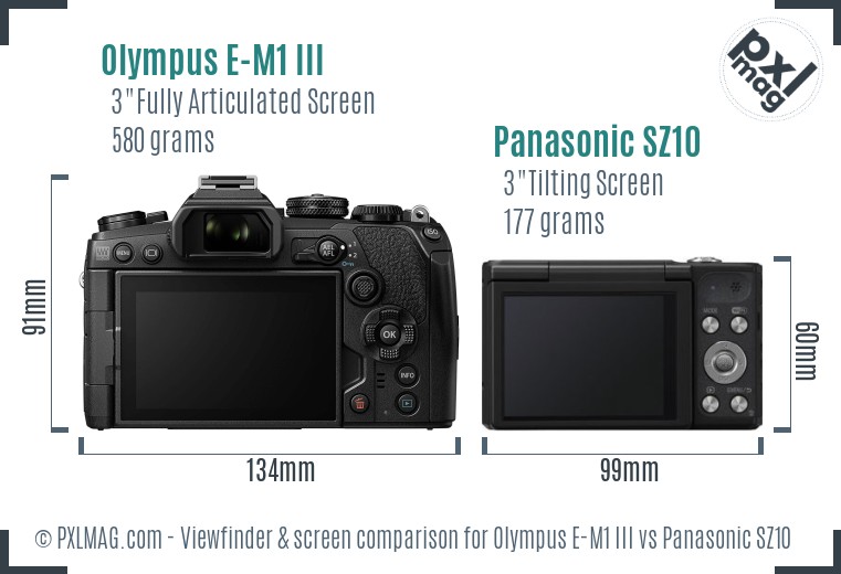 Olympus E-M1 III vs Panasonic SZ10 Screen and Viewfinder comparison