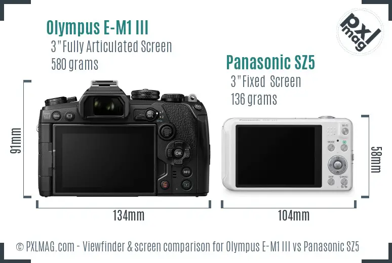 Olympus E-M1 III vs Panasonic SZ5 Screen and Viewfinder comparison