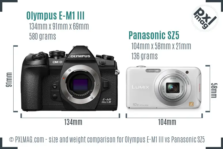 Olympus E-M1 III vs Panasonic SZ5 size comparison