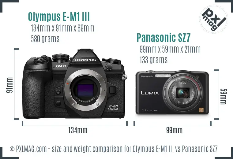 Olympus E-M1 III vs Panasonic SZ7 size comparison