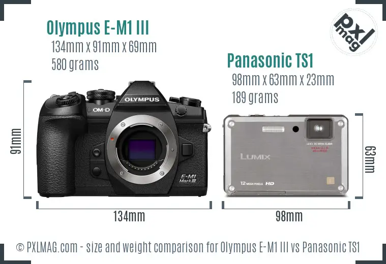 Olympus E-M1 III vs Panasonic TS1 size comparison