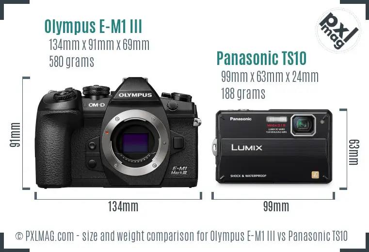 Olympus E-M1 III vs Panasonic TS10 size comparison