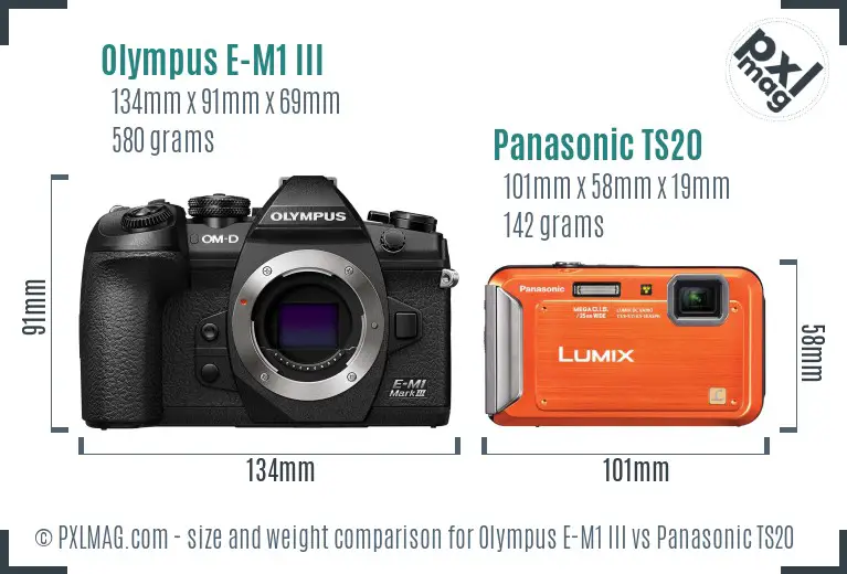 Olympus E-M1 III vs Panasonic TS20 size comparison Olympus E-M1 III vs Panasonic TS20 size comparison