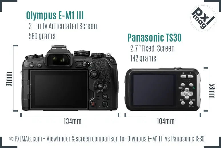 Olympus E-M1 III vs Panasonic TS30 Screen and Viewfinder comparison