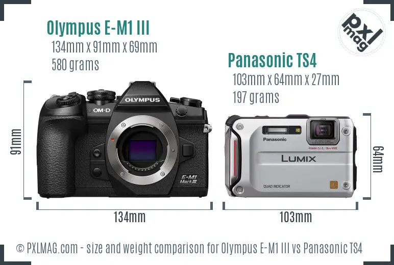 Olympus E-M1 III vs Panasonic TS4 size comparison