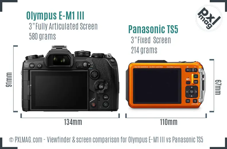 Olympus E-M1 III vs Panasonic TS5 Screen and Viewfinder comparison