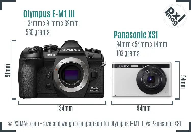 Olympus E-M1 III vs Panasonic XS1 size comparison