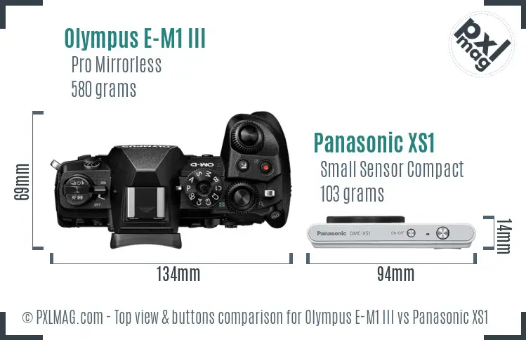 Olympus E-M1 III vs Panasonic XS1 top view buttons comparison