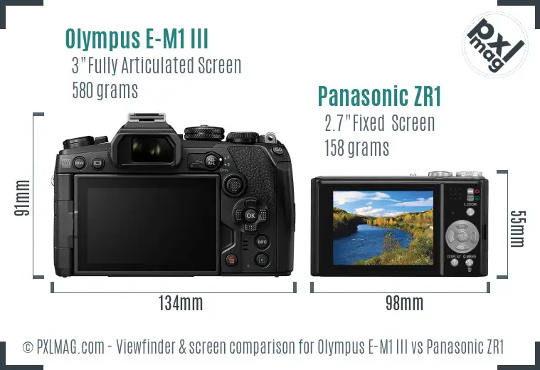 Olympus E-M1 III vs Panasonic ZR1 Screen and Viewfinder comparison