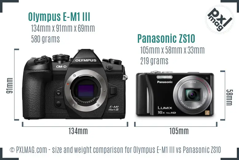 Olympus E-M1 III vs Panasonic ZS10 size comparison