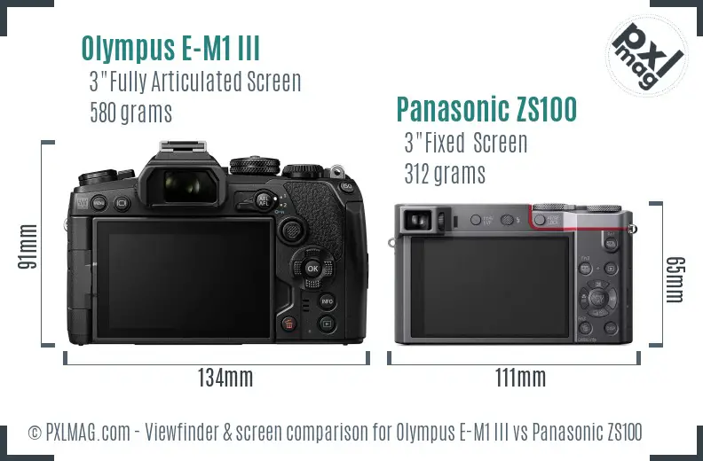 Olympus E-M1 III vs Panasonic ZS100 Screen and Viewfinder comparison