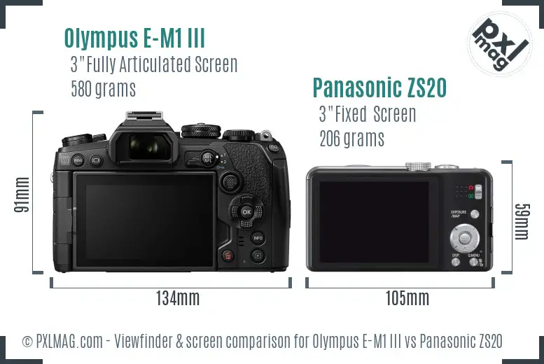Olympus E-M1 III vs Panasonic ZS20 Screen and Viewfinder comparison
