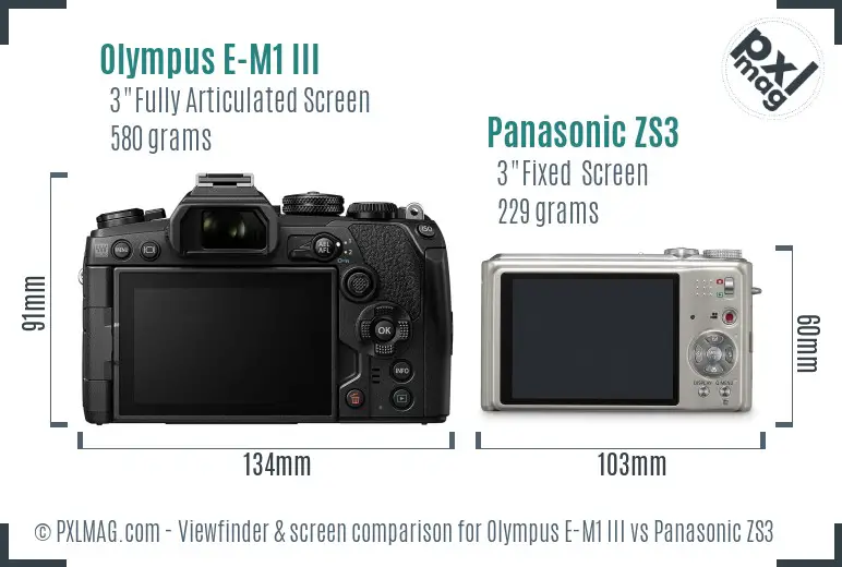 Olympus E-M1 III vs Panasonic ZS3 Screen and Viewfinder comparison