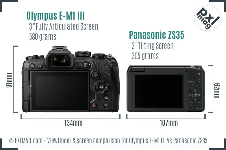 Olympus E-M1 III vs Panasonic ZS35 Screen and Viewfinder comparison