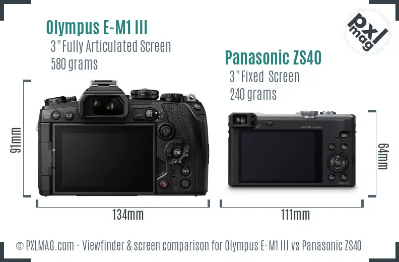 Olympus E-M1 III vs Panasonic ZS40 Screen and Viewfinder comparison