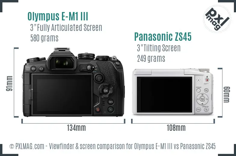 Olympus E-M1 III vs Panasonic ZS45 Screen and Viewfinder comparison