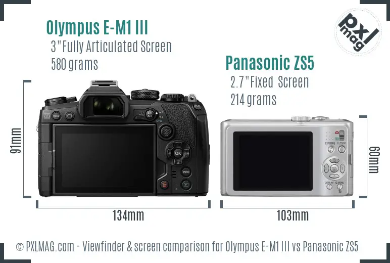 Olympus E-M1 III vs Panasonic ZS5 Screen and Viewfinder comparison