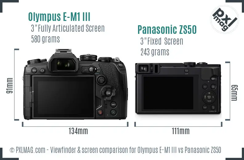 Olympus E-M1 III vs Panasonic ZS50 Screen and Viewfinder comparison