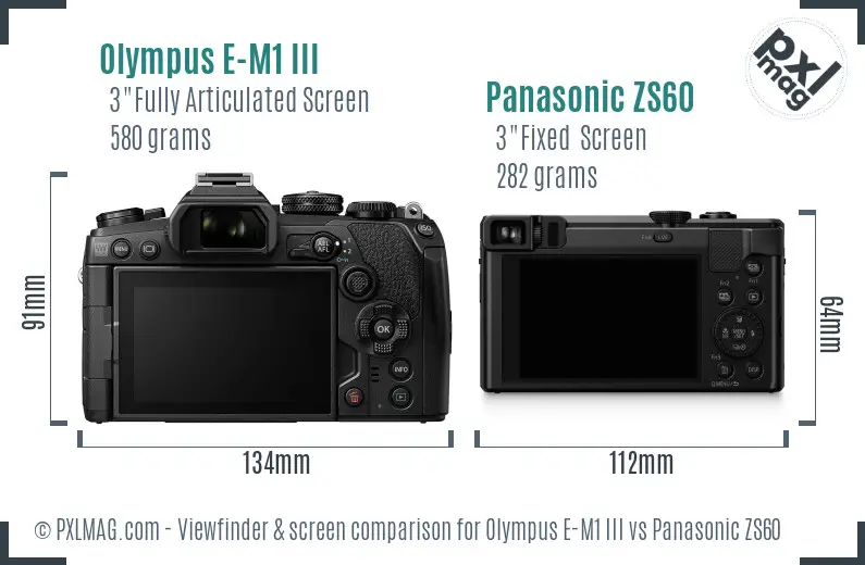 Olympus E-M1 III vs Panasonic ZS60 Screen and Viewfinder comparison