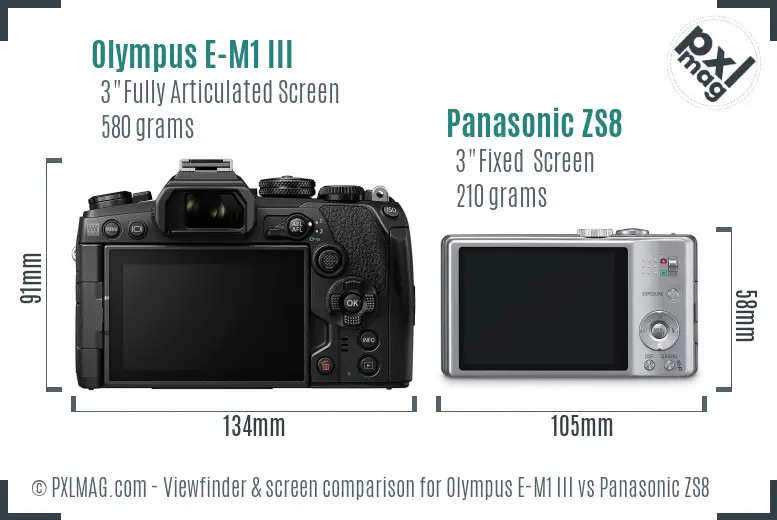 Olympus E-M1 III vs Panasonic ZS8 Screen and Viewfinder comparison