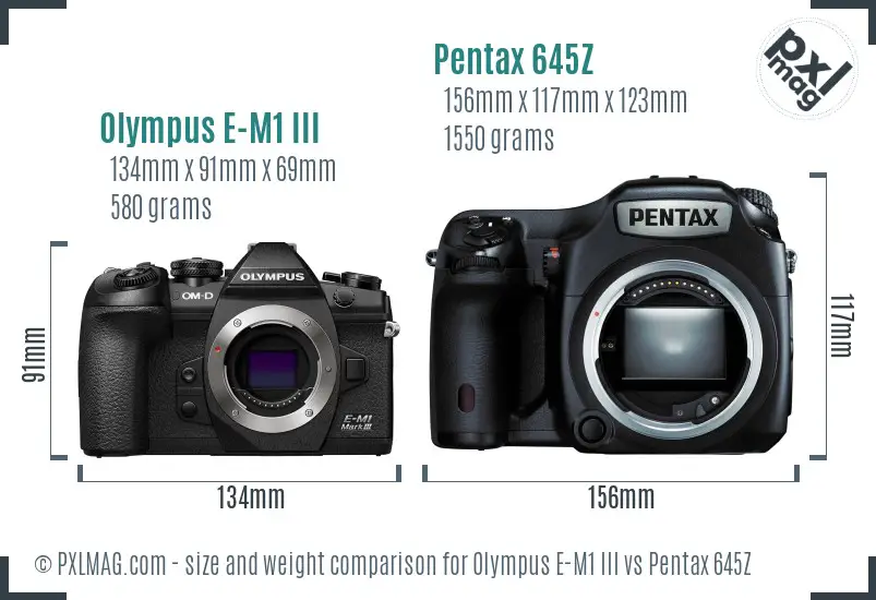 Olympus E-M1 III vs Pentax 645Z size comparison