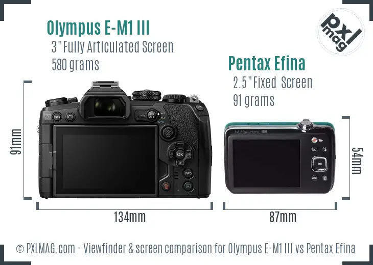 Olympus E-M1 III vs Pentax Efina Screen and Viewfinder comparison
