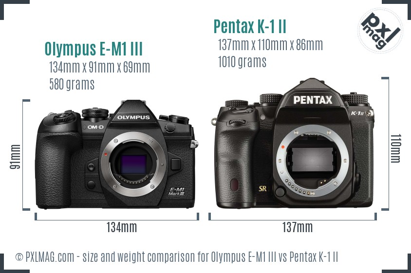 Olympus E-M1 III vs Pentax K-1 II size comparison