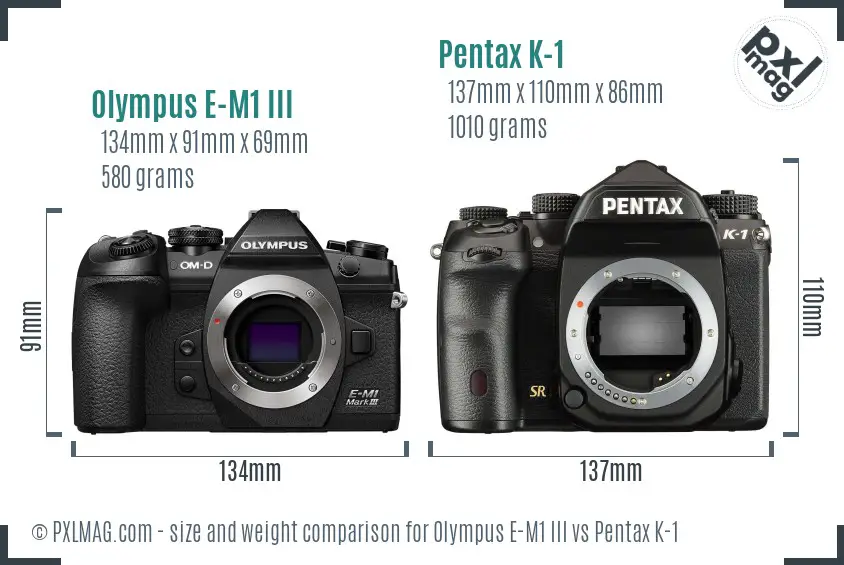 Olympus E-M1 III vs Pentax K-1 size comparison