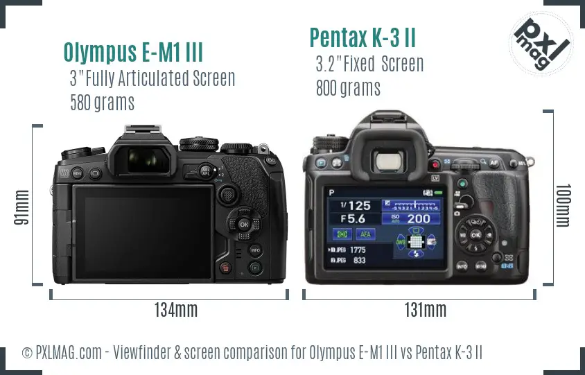 Olympus E-M1 III vs Pentax K-3 II Screen and Viewfinder comparison