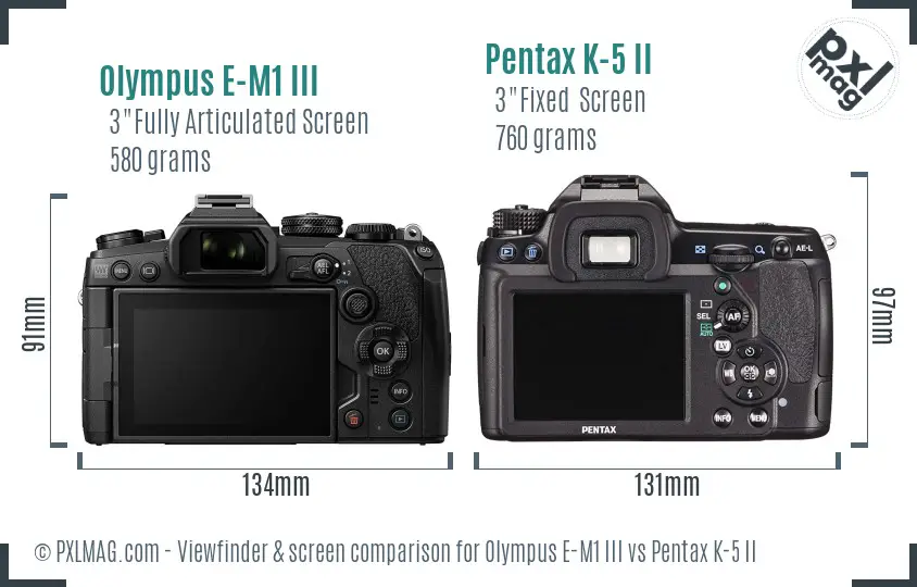 Olympus E-M1 III vs Pentax K-5 II Screen and Viewfinder comparison