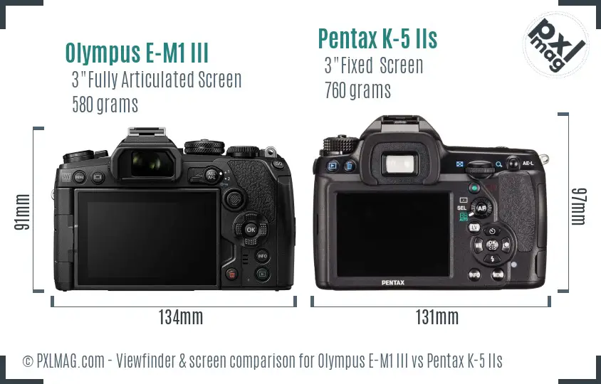 Olympus E-M1 III vs Pentax K-5 IIs Screen and Viewfinder comparison