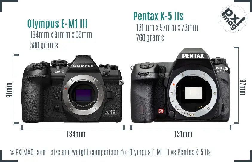 Olympus E-M1 III vs Pentax K-5 IIs size comparison