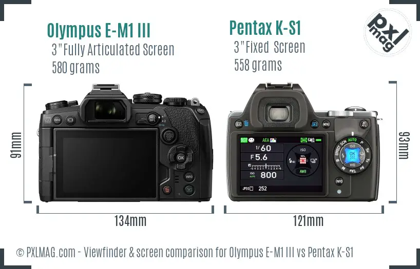 Olympus E-M1 III vs Pentax K-S1 Screen and Viewfinder comparison